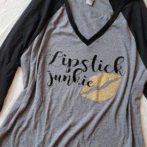 Lipstick Junkie Gold Glitter Lips ¾ sleeve top by Kavio!